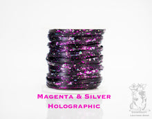 Load image into Gallery viewer, Kangaroo Leather Lace-DANECRAFT Custom Color-MAGENTA & SILVER HOLOGRAPHIC FLAKE