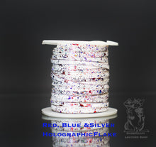 Load image into Gallery viewer, Kangaroo Leather Lace-DANECRAFT Custom Color-RED & HOLOGRAPHIC SILVER & BLUE FLAKE