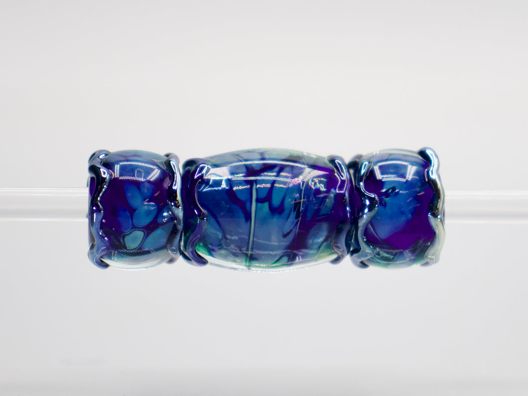 a close up of a blue glass object