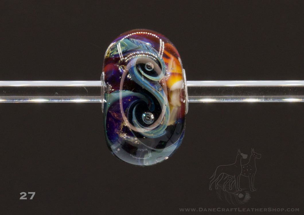 Lampwork Bead Set-#27 Big Hole Bead By Hillary Lawson-Soleil Beads (Cored with 4mm hole size)