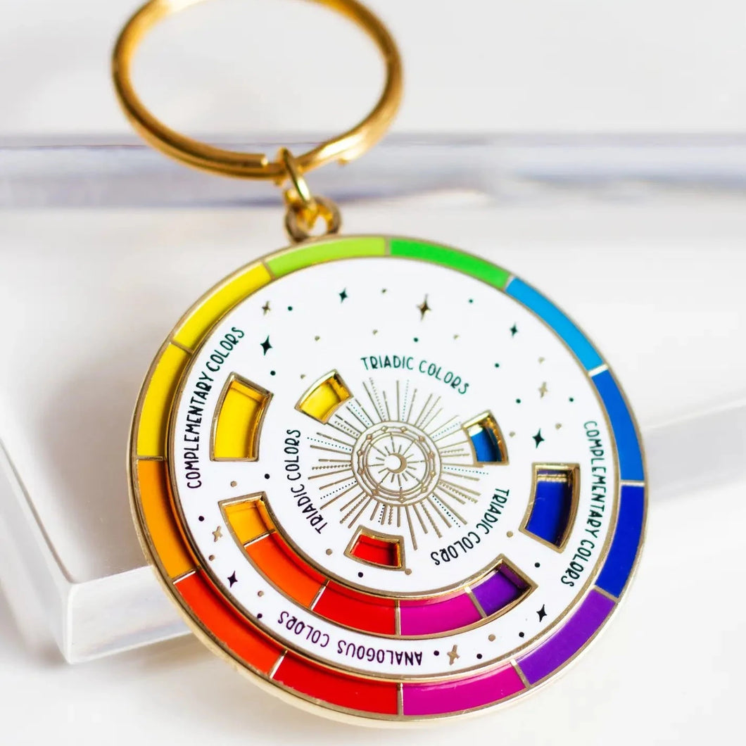 Color Wheel© Enamel Keychain WHITE/GOLD, Artist Gift