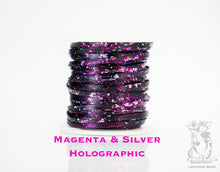 Load image into Gallery viewer, Kangaroo Leather Lace-DANECRAFT Custom Color-MAGENTA &amp; SILVER HOLOGRAPHIC FLAKE
