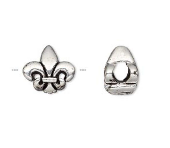 Big Hole Bead-Fleur-De-lis Antique silver-plated pewter 13mm double-sided. 5mm Hole Size. Sold individually.