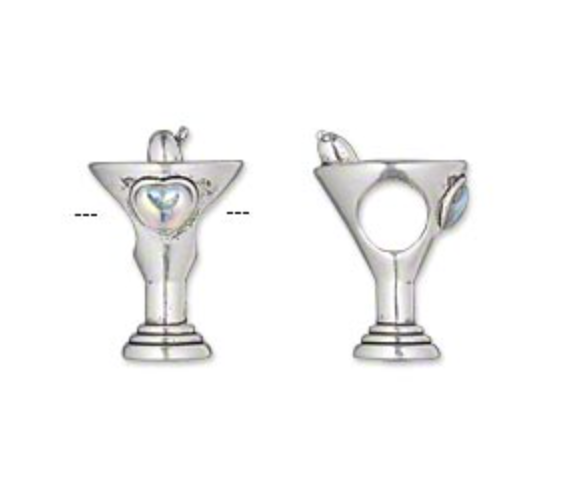 Big Hole Bead-Martini glass-Antique silver-plated pewter-Sold individually.