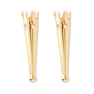Pair bolo tips-Gold-plated brass, 33x7.5mm plain design