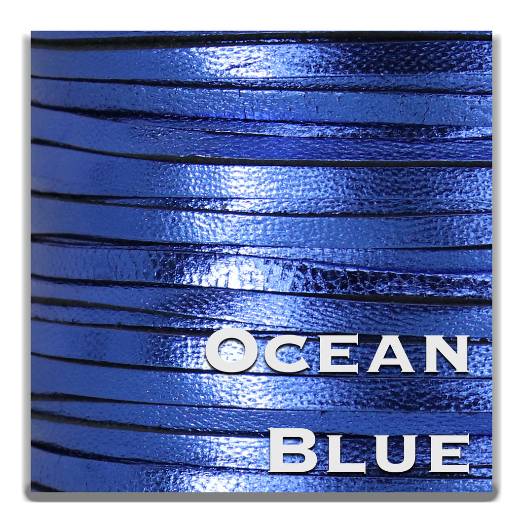 Kangaroo Leather Lace-PACKER OCEAN BLUE METALLIC FOIL (Discontinued limited supply)